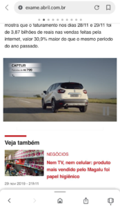 Print da campanha da Renault no site da revista Exame